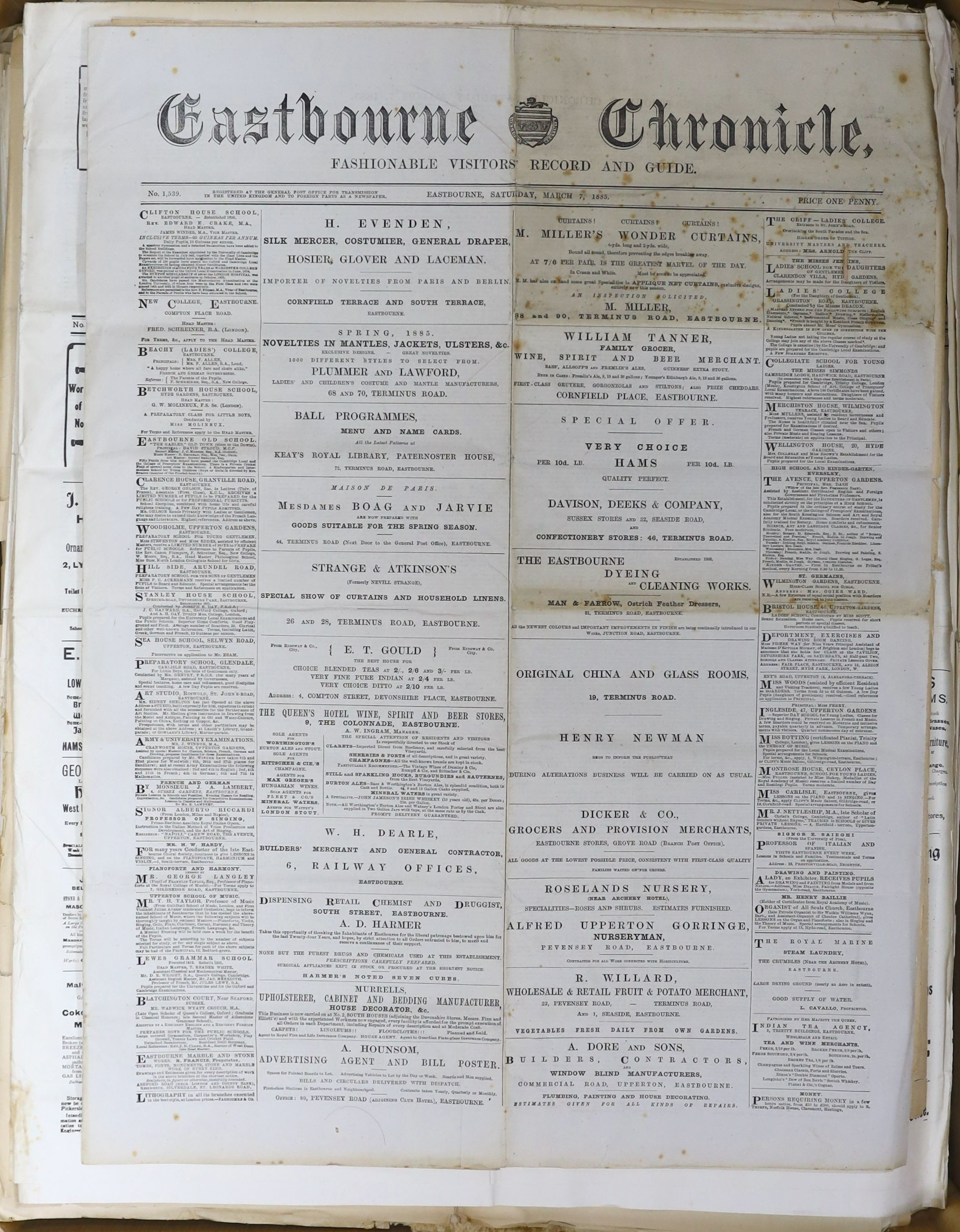 A large quantity of Victorian and later newspapers including the Eastbourne Gazette